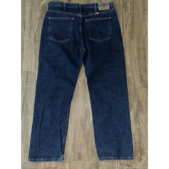 Wrangler Jeans Men 36x29 Blue Dark Wash Regular Fit Cowboy Denim Small Hole - Picture 1 of 7